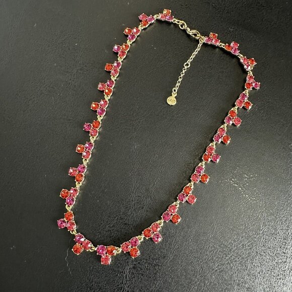 Ann Taylor LOFT Rhinestone Crystal Collar Necklace Sparkling Stones Pink Orange - Picture 2 of 5